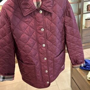Quilted Burgundy Jacket with Plaid Accents